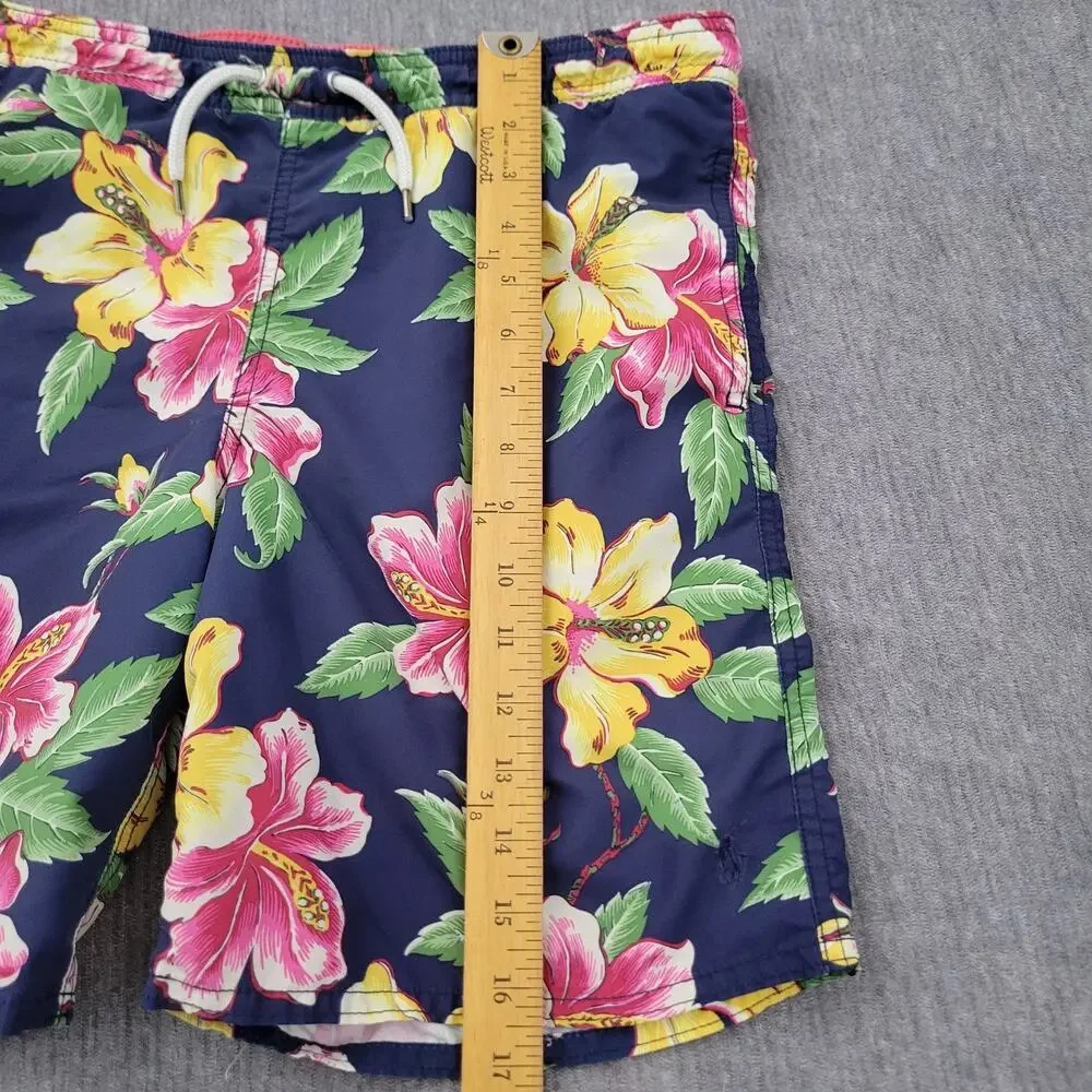Vintage 90s Polo Ralph Lauren Youth Hibiscus Board Swim Trunks Shorts Size 14-16
